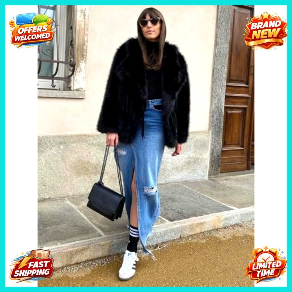 Faux Fur Jacket Oversized Lapel Collar Winter Coat Chic Y2K Retro Style - Picture 6 of 7
